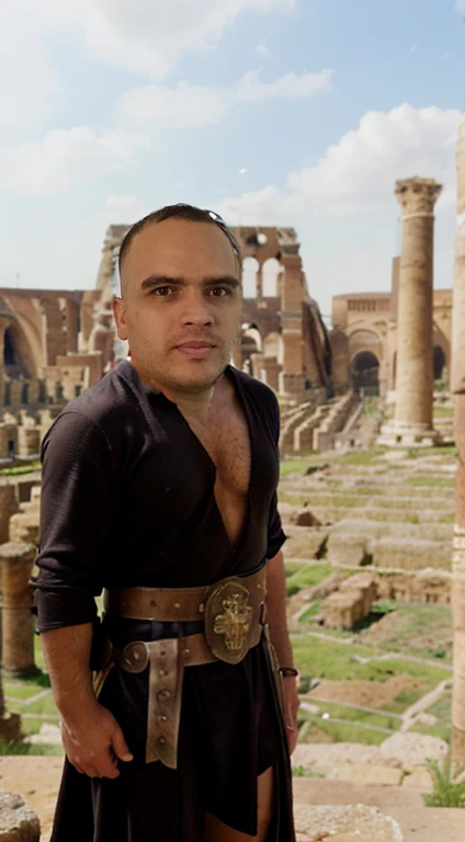 MAN IN GLADIATOR CLOTHES IN THE ROMAN COLISEUM