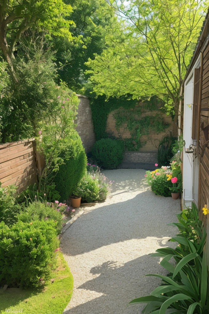Woman, Look to viewer, french braid hair , single front flowery dress, neckleace, Garden landscape design, (rim-light)