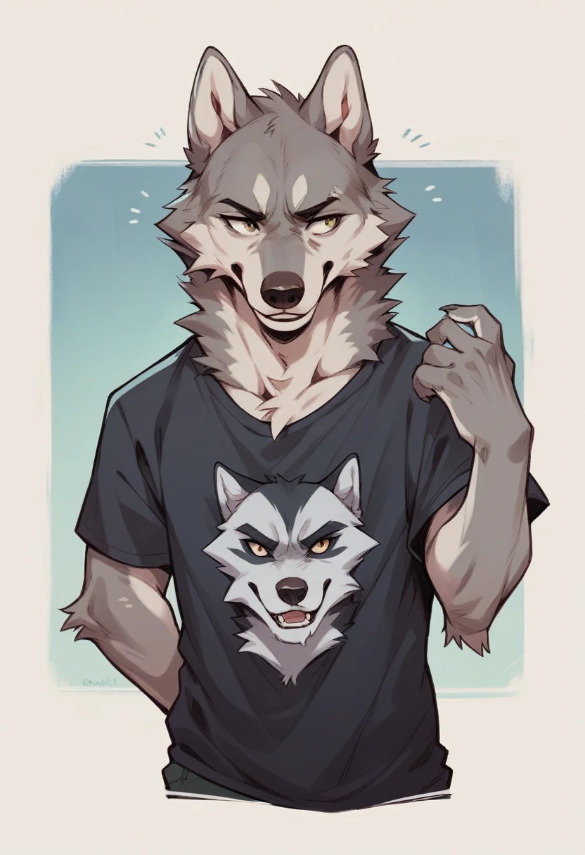 gray wolf in a T-shirt