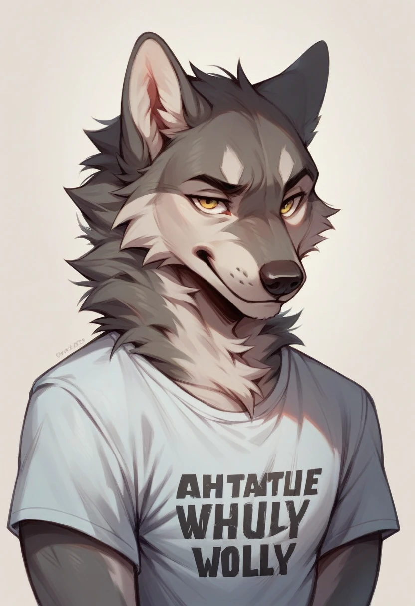 gray wolf in a T-shirt
