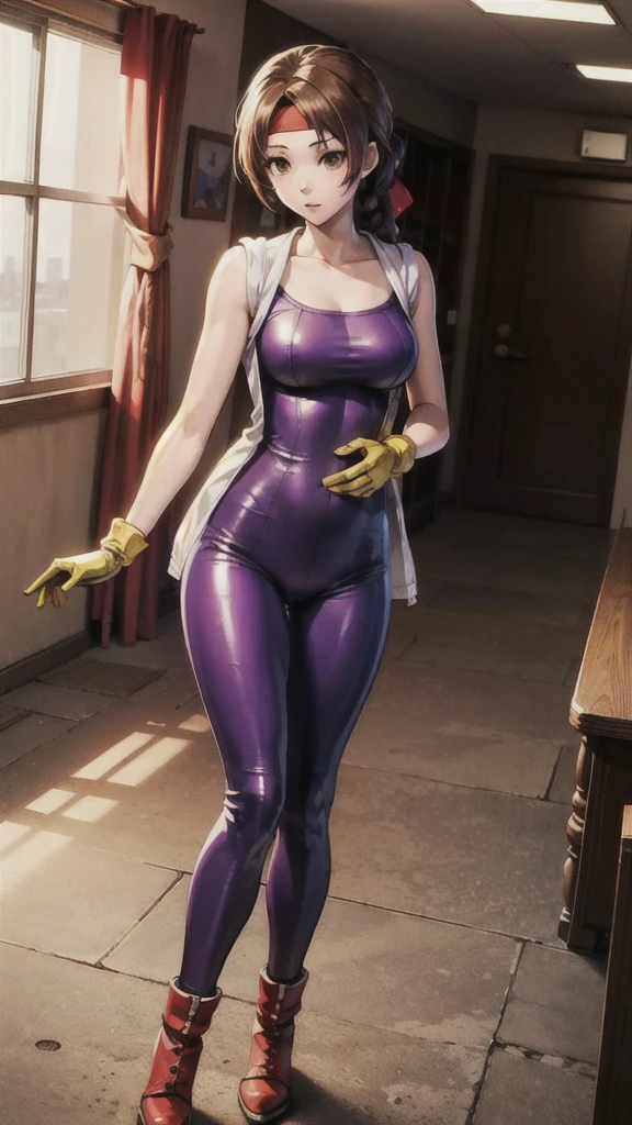 (masterpiece, Highest quality, High resolution, unity 8k wallpaper, Highly detailed CG:1), (figure:1.0), One girl,alone, Yurimus, head band, Daugi, spandex, gloves,