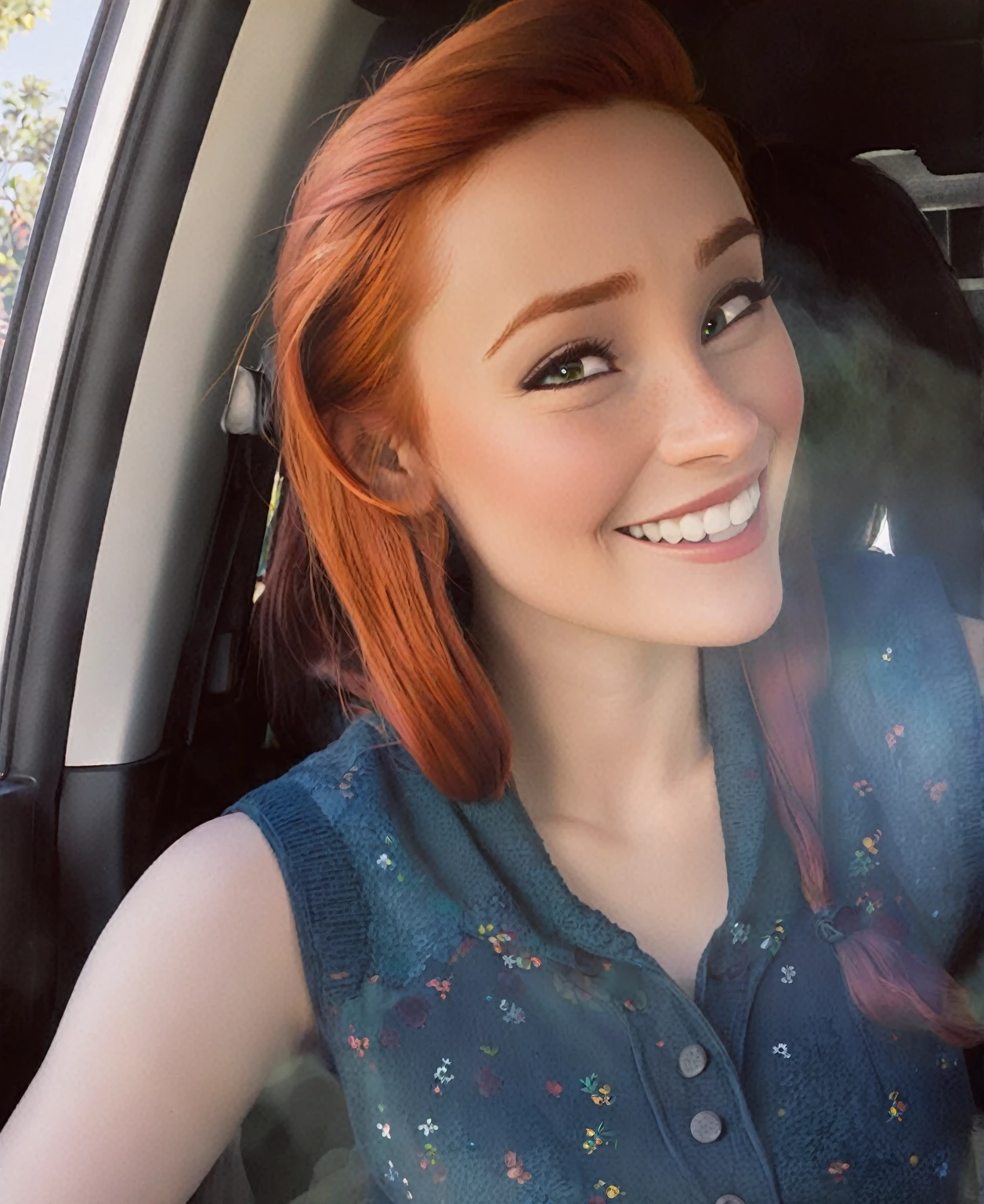 red-haired woman, Grinning, maximum quality in Pixar style 