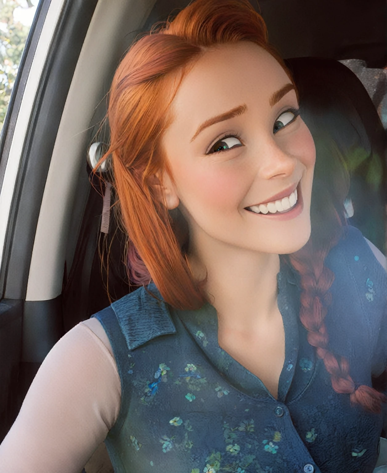 red-haired woman, Grinning, maximum quality in Pixar style