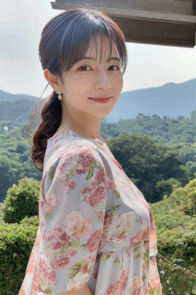 ((Highest quality)), ((masterpiece)), (detailed),Perfect Face,Japanese,landscape,Mature Woman,Upper Body