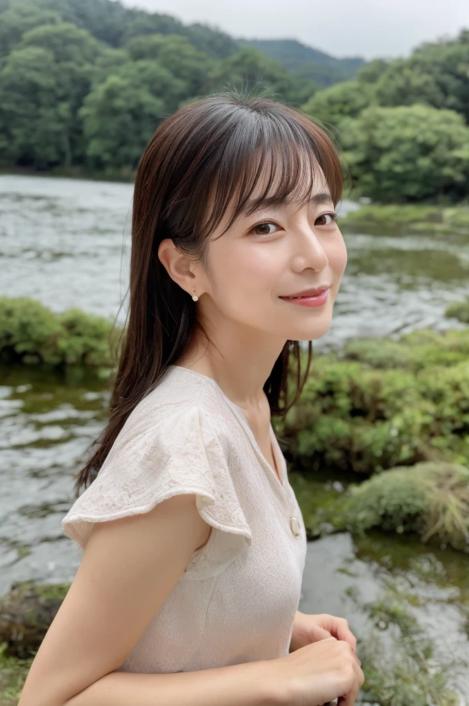 ((Highest quality)), ((masterpiece)), (detailed),Perfect Face,Japanese,landscape,Mature Woman,Upper Body