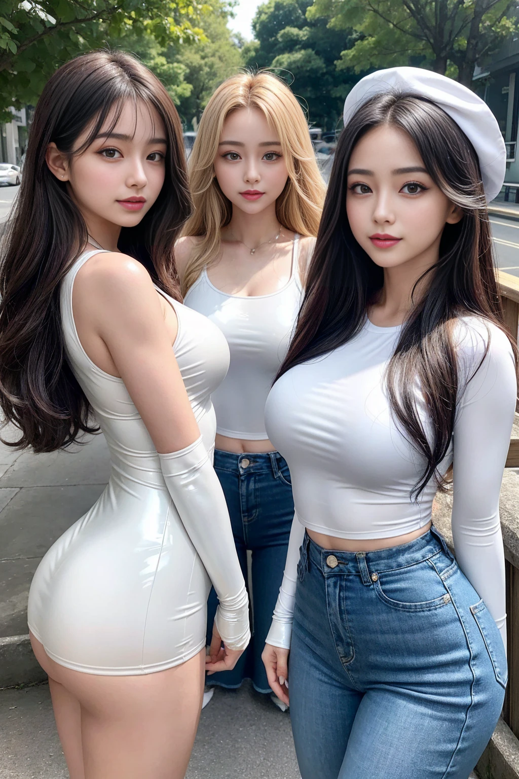8k, quality, Intricate details, Super detailed, Ultra-high resolution, masterpiece, Random Angle, Extended, Smile,(:0.8), Sexy long legs, (Thigh gap:1.5),Wide hips漂亮的韩国女孩, K-pop idol,(Fair skin), (big eyes),(Smile:0.8),(full sexy lips), ((masterpiece:1.4)、(quality:1.4)、(Practical:1.7))、Super beautiful girl、((2 girls in:1.4))、Skin texture is bright and natural、(Very revealing and sexy clothing)、(Luxurious latex gloss:1.4)、(Luxury white latex:1.4)、author:Royo(Royo)、19 years old、(Look back at the scenery:1.4)、(perfect anatomy:1.4)、(Perfect female body:1.4)、(upper body photography)、(Thigh gap:1.5),Wide hips,Portrait photo of a girl、Close-up photography art、Soft front lighting、beautiful容颜、卡哇伊脸beautiful、full:1.2、beautiful、Hips lifted,Delicate eyes、Clear and eye-catching, 美丽迷人的蓝眼睛beautiful蓝眼睛、Willow Waist、RAW photos、full红唇