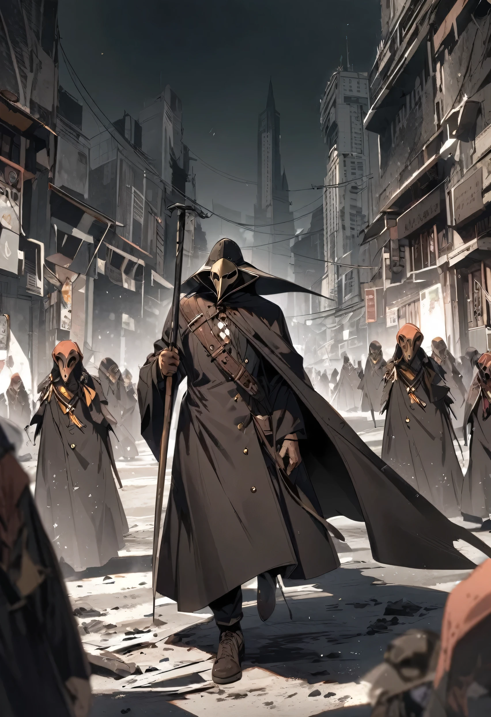 Soldiers wearing cloaks resist foreign invaders in the city