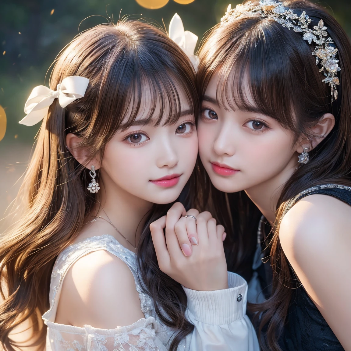 ((Highest quality)),(Ultra-high resolution),(Very detailed),(Detailed Description),((The best CG)),(masterpiece),Ultra-detailed art,two stunning girls are deeply in love with each other,