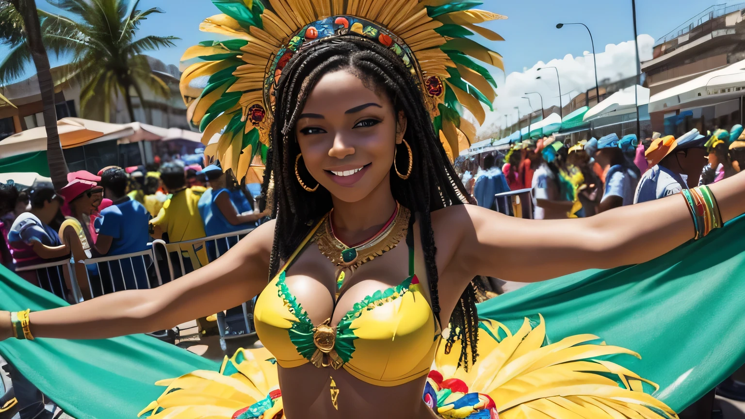 I want images that are very close to reality, I need a female person, at carnival a Brazilian cultural event Brazil