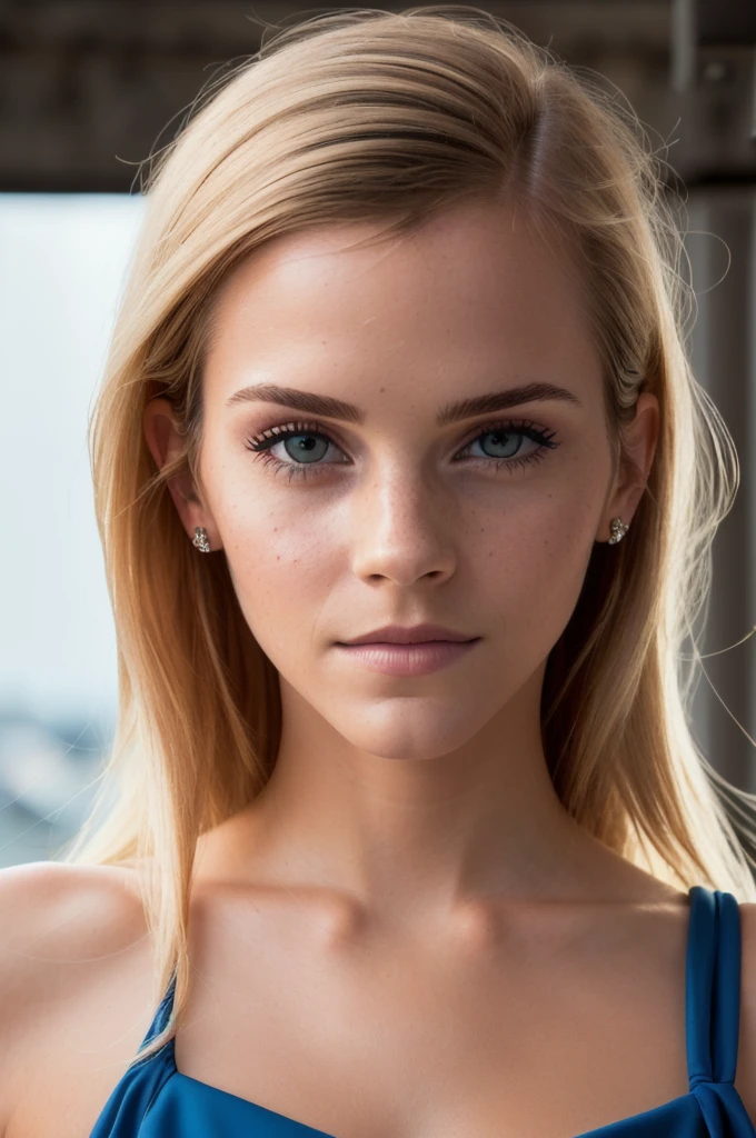 1girl in, 18yo, Solo, Aesthetic artwork, blond, straight blonde hair, waist length hair, light blue eyes, small freckles, pale skin, heavy breasts, (thin hips, thin waist: 1.1), detailed skin, slight smile, beautiful face, stretched out in the pale afternoon sun, 24mm, 4k textures, soft cinematic light, RAW photo, photorealism, photorealistic, intricate, elegant, highly detailed, sharp focus, ((((cinematic look)))), soothing tones, insane details, intricate details, hyperdetailed, low contrast, soft cinematic light,(younger:1.3), dim colors, exposure blend, hdr, faded, emma watson