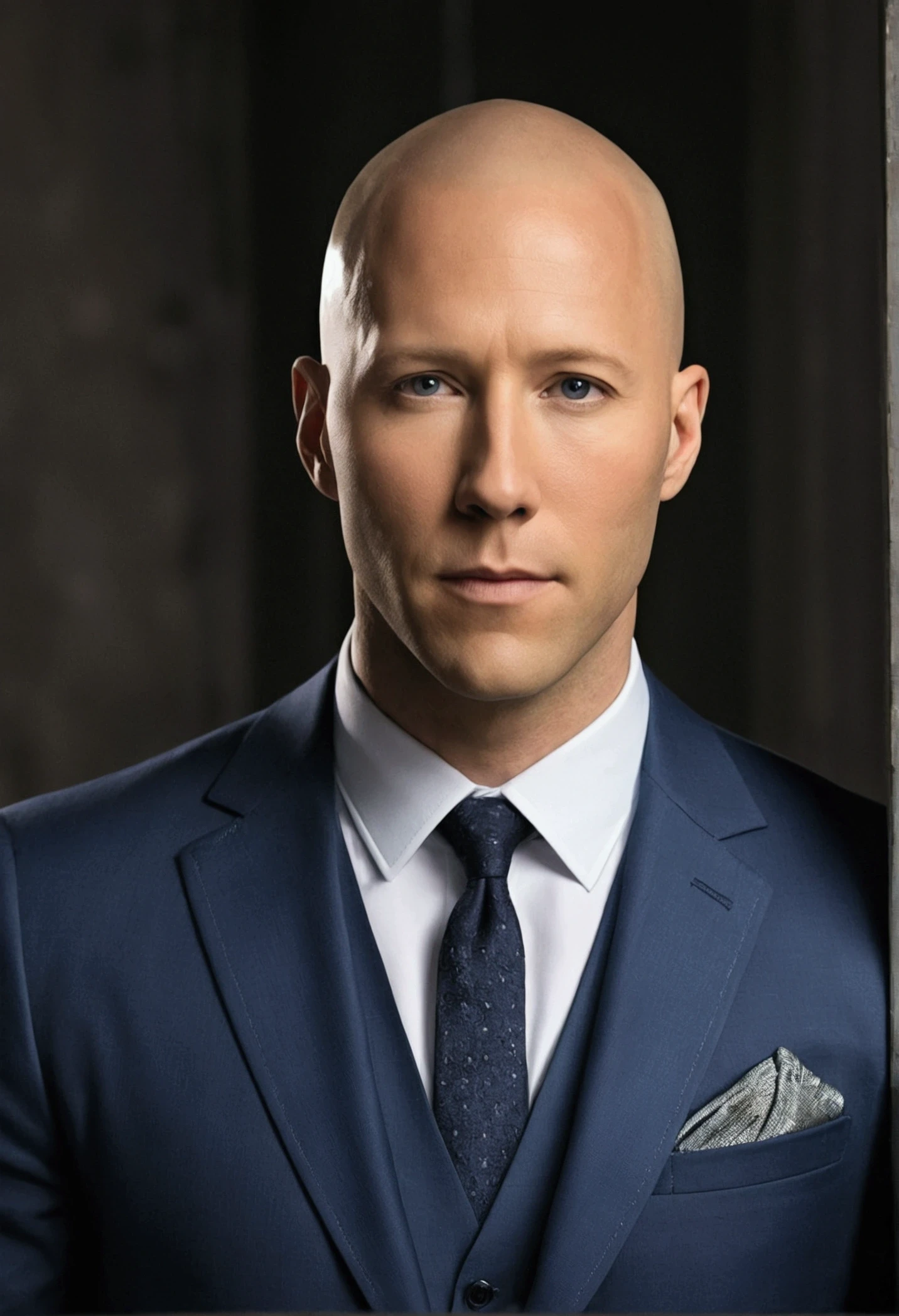 Lex Luthor, played by Michael Rosenbaum, is a man of medium to tall height, with about 1,83 meters (6 feet) Tall. He has a slim and muscular build, reflecting care for your physical appearance. One of his most striking features is his shaved head., which gives you a distinct and intimidating appearance.
His face is angular, with prominent cheekbones and a defined jaw. Your eyes are blue, often described as penetrating and expressive, capable of conveying both charm and menace. Lex has fair skin and is usually seen wearing stylish, expensive clothes., like tailored suits, that accentuate its powerful and authoritarian presence.