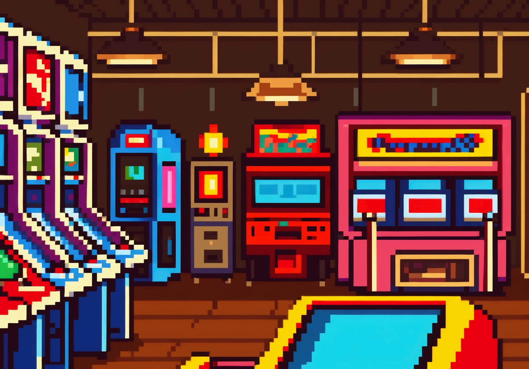 a retro 80s video game store, detailed interior, arcade machines, shelves filled with classic video games, customers browsing, technologically advanced displays, nostalgia, warm lighting, vintage decor, detailed textures, high quality, photorealistic