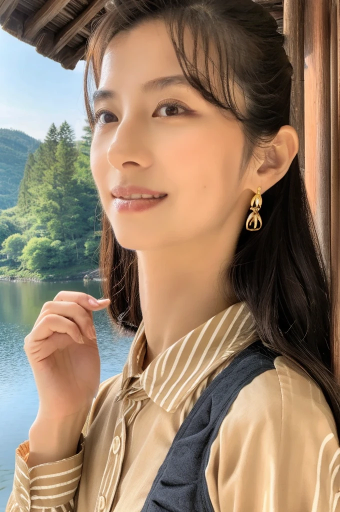 ((Highest quality)), ((masterpiece)), (detailed),Perfect Face,Japanese,landscape,Mature Woman,Upper Body