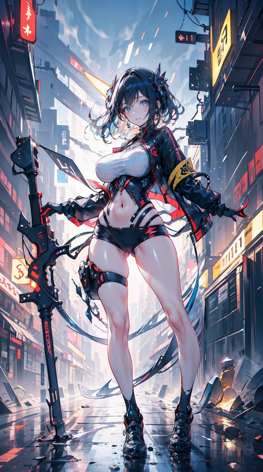 Anime Kawaii sexy Perfect Slim sensual body large breast and huge thighs, An intricate and highly detailed illustration of anime (Young girl). glare eyes, colorful bright hair, wearing science fiction jacket, anime styling, high détail, Futurism, shine light, ultra HD, retina, work of art, precise, anatomically correcte, texturized skin, super detaill, high détails, high qualiy, awardwinning, best qualityer, high resolution