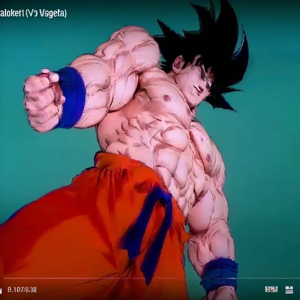 A muscular shirtless Goku, Son Goku showing off his well-defined muscles, clenching his fists, bara, massive pectorals, perfect abs, ultra-detailed, (best quality,4k,8k,highres,masterpiece:1.2),ultra-detailed,(realistic,photorealistic,photo-realistic:1.37),HDR,UHD,studio lighting,ultra-fine painting,sharp focus,physically-based rendering,extreme detail description,professional,vivid colors,bokeh,concept art
