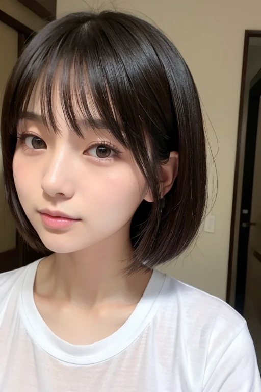 Japanese、woman、23 years old、Short Bob、Beauty、No makeup、T-Shirts