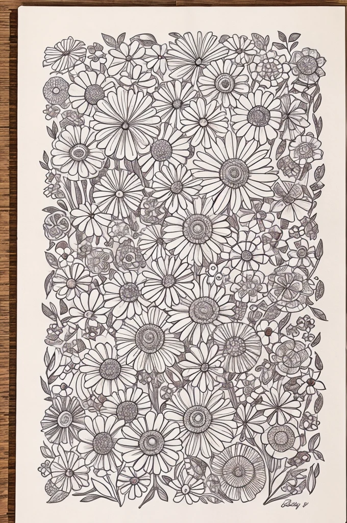 Kirby drawing around many flowers