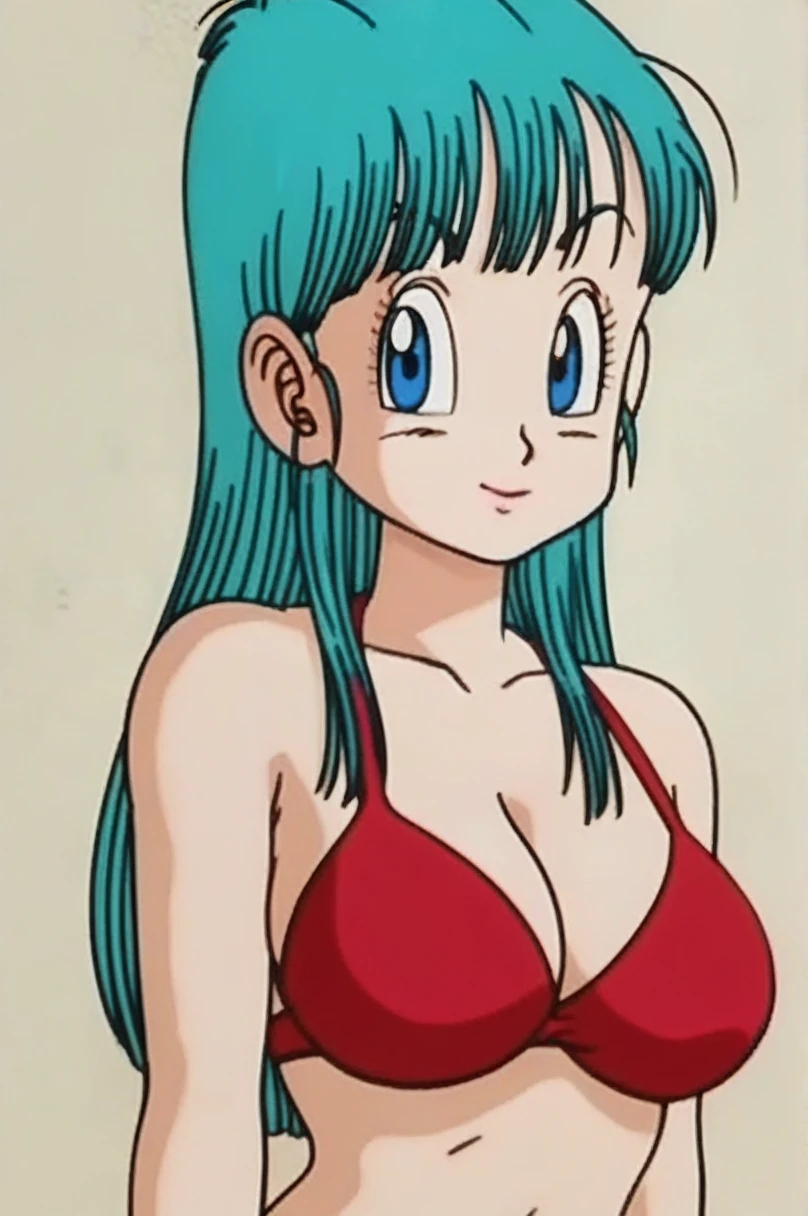 source_anime, score_9, score_8_up, score_7_up, anime screencap,
bulma \(dragonball\), 1girl, solo, long hair, looking at viewer, bangs, blue eyes, red bikini, standing, upper body, sexy, horny facial expression, aqua hair, thighs, collarbone, arms by side, fingernails, big breasts, raised eyebrows, eyebrows, eyelashes,