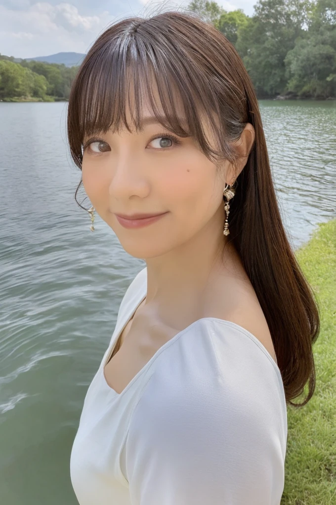 ((Highest quality)), ((masterpiece)), (detailed),Perfect Face,Japanese,landscape,Mature Woman,Upper Body