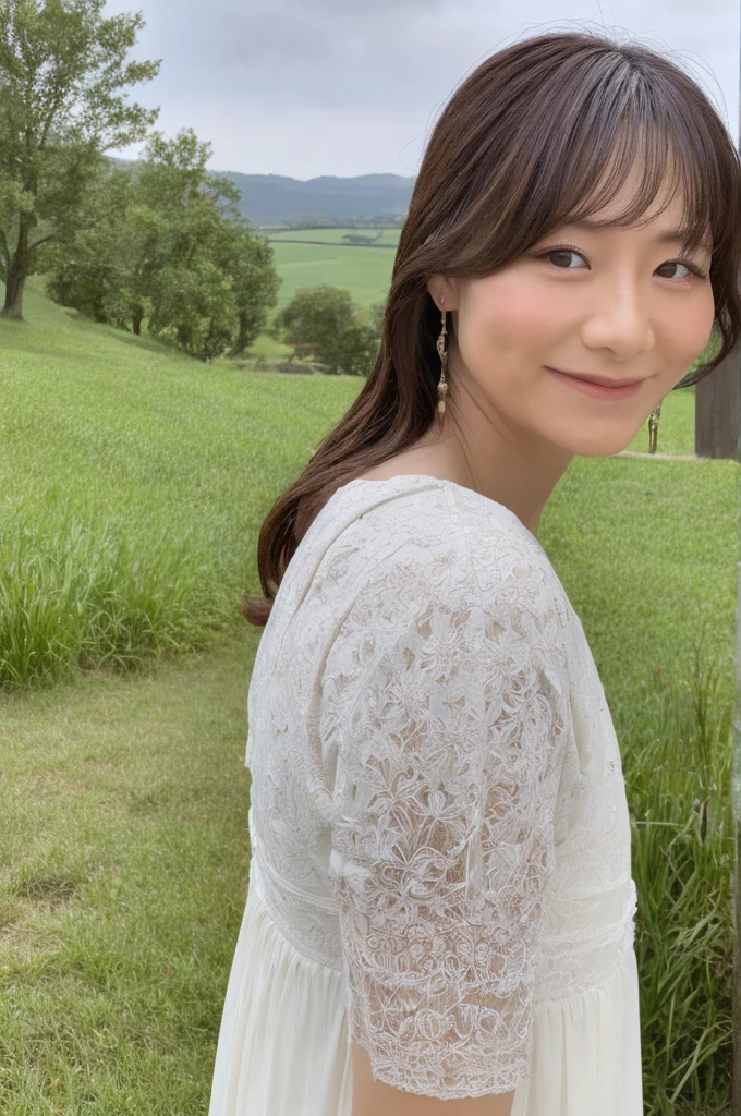 ((Highest quality)), ((masterpiece)), (detailed),Perfect Face,Japanese,landscape,Mature Woman,Upper Body