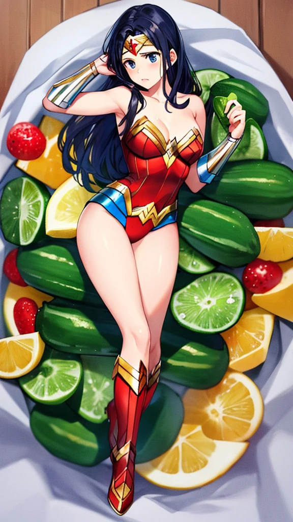 Wonder Woman eats cucumber with milk 