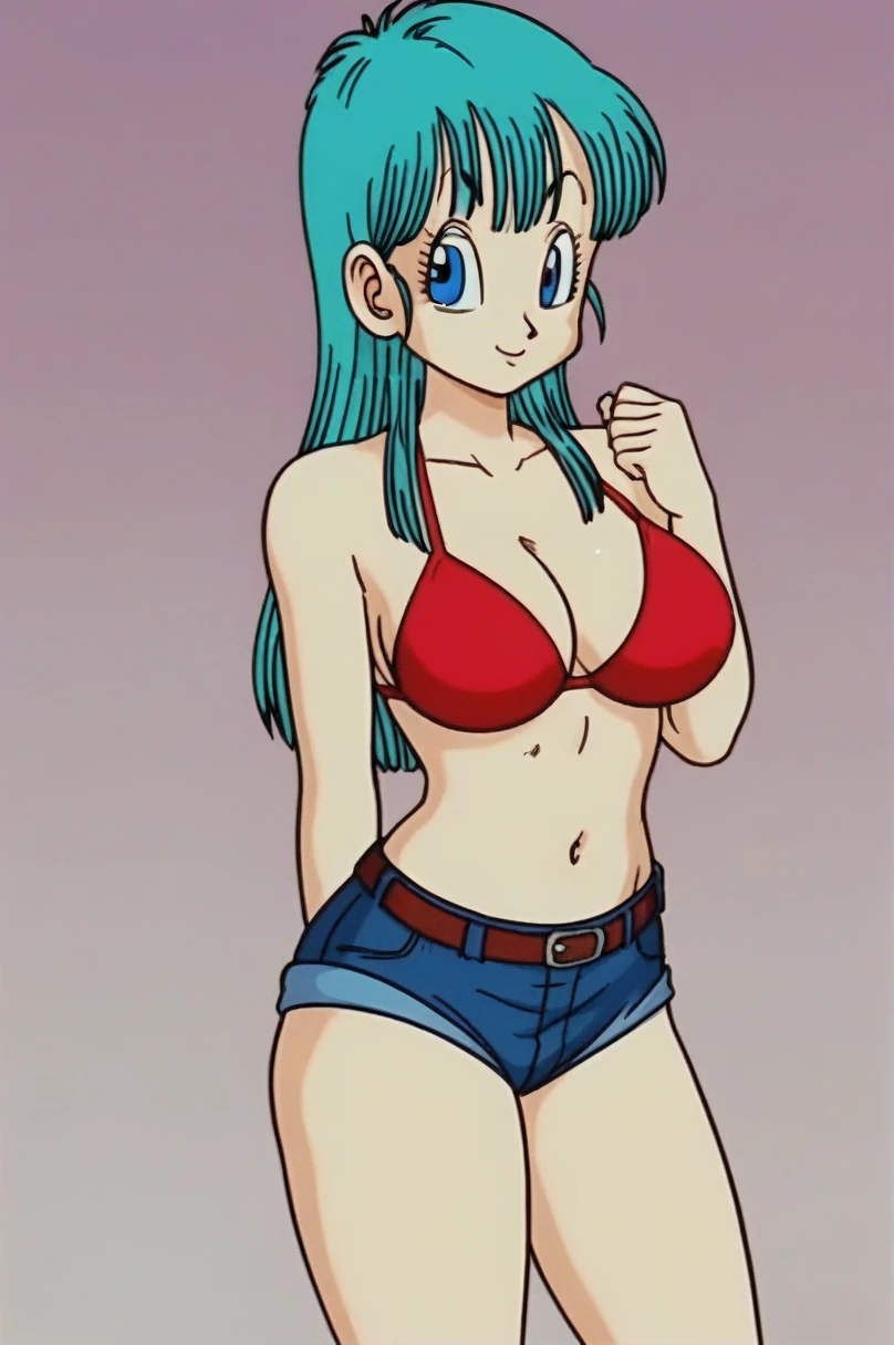 source_anime, score_9, score_8_up, score_7_up, anime screencap, 
bulma \(dragonball\), 1girl, solo, long hair, looking at viewer, bangs, blue eyes, red bikini, standing, sexy, horny, aqua hair, thighs, collarbone, arms by side, fingernails, big breasts, raised eyebrows, eyebrows, eyelashes,
 