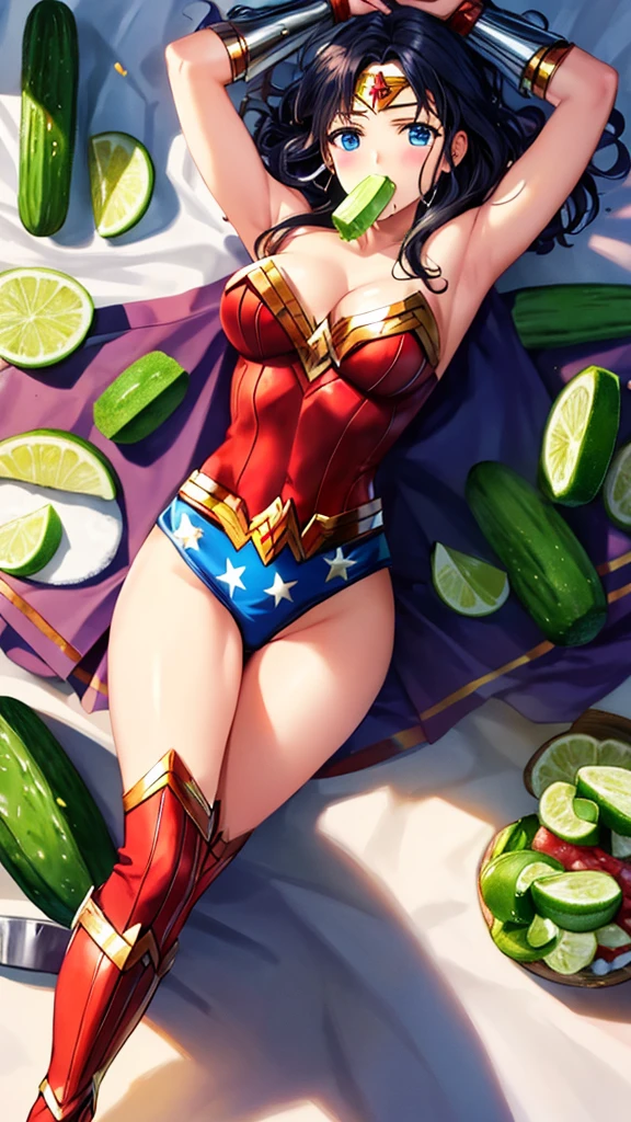 Wonder Woman eats cucumber with milk image double meaning 