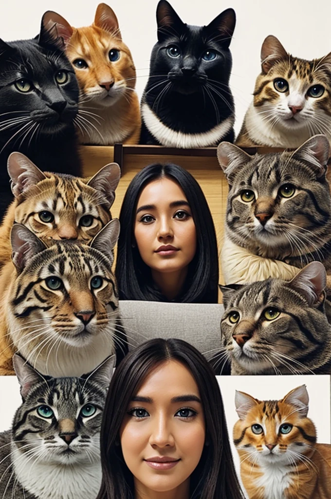 selfie of 7 animals of 3 cats and 2 dogs and a hamster for ig without people