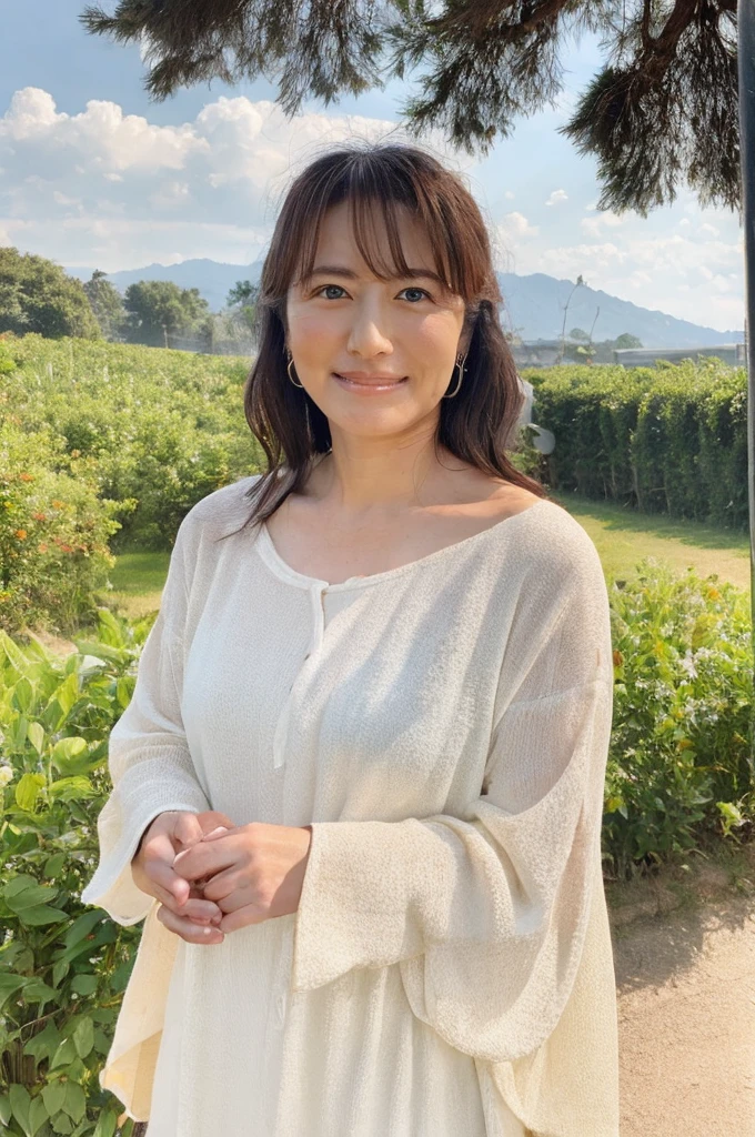 ((Highest quality)), ((masterpiece)), (detailed),Perfect Face,Japanese,landscape,Mature Woman,Upper Body