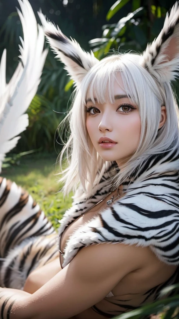 beautiful girl bangs Tiger with wings Shortcuts Tiger ears White Tiger