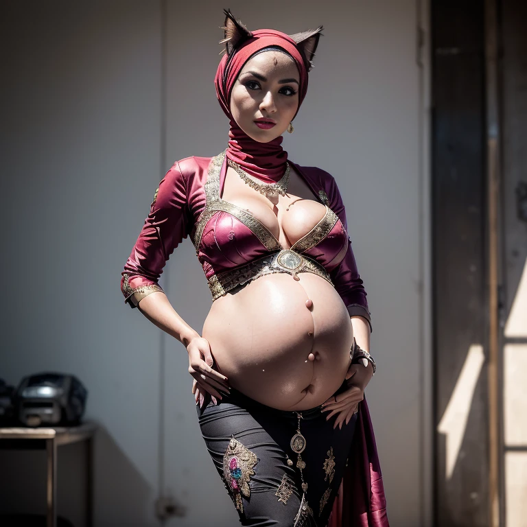 (((Perfect Pregnant belly))) (((Full naked and nude hijab prostitute))) Malaysian girl pregnant 9 month,Largest Baby Bump pregnant, Largest , Big pregnant Belly, Big Pregnant girl, Largest Belly of Pregnant, Beautiful woman, beautiful face, pregnant, long hair, black hair, realistic, ultra-detailed, big breast, malay, The whole body consists of a young girl with hijab, Eye makeup, 21yo, (((Cat ears))), Soft lighting, groups, Wear shabby clothes, Dirty, Tattered futuristic military uniform, Cat's paw badge, Pose, spot color, rendering by octane, Ultra-realistic intricate details, Cinematic, 8K resolution, 70mm, emphasis lightings, (((Huge breast)))(((wearing sexy kebaya))) PERFECT HIJAB & Sexy kebaya dress (((2 girls:1.5, girls standing))) Setting background: Basquiat graffiti wall background,Graffiti artist, urban walls, spray paint cans, bold colors, rebellious strokes, street gallery, artistic , night shadows, public expression, aerosol mastery, layered stencils, cultural messages, graffiti tags, creative risks, vibrant visuals, underground recognition, impactful designs, urban transformation. Art by Mschiffer (((Red lips))) (((only: pubic hair is hairy:1.3))) (((wearing a Sexy belt design by LV))) Full Naked & nude,  bride very fit physique (38D breast:1.3) , (((Woman with hijab style, hijab and kebaya dress)), (lace stockings), (((Wearing: diamond necklace and earrings))). RAW photo, full sharp, detailed face (high detailed skin:1.2), 8k uhd, dslr, soft lighting, high quality, film grain, Fujifilm XT3, (extremely beautiful face, sexy lips, beautiful red lips, Clear eyes, beautiful eyes), (big green eyes), pretty girl, face forward, intricate detail face, ((ultra detailed skin)) (skin texture, film grain), Detailed beautiful face, natural tpose, natural facial expression, (((large breasts))), 