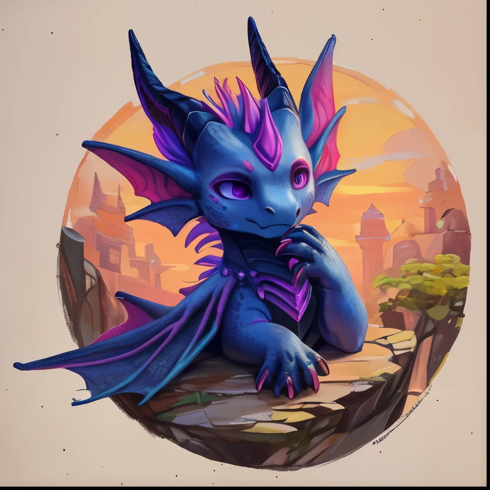 smoulder, dragon, Antlers, The wings are folded, blue eye color, paws with claws, Dragon tail with purple hair, purple hair, femenine body, Average Breasts, Female genitals