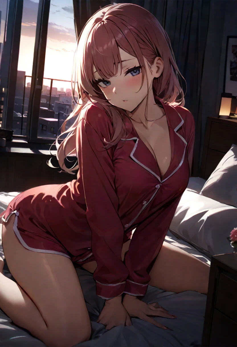 Sexy in pajamas ready to sleep, very sensual, unique with an incredible look at her apartment