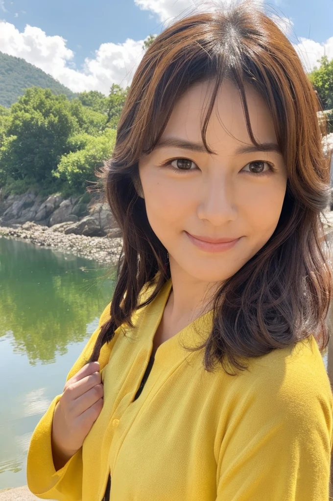 ((Highest quality)), ((masterpiece)), (detailed),Perfect Face,Japanese,landscape,Mature Woman,Upper Body