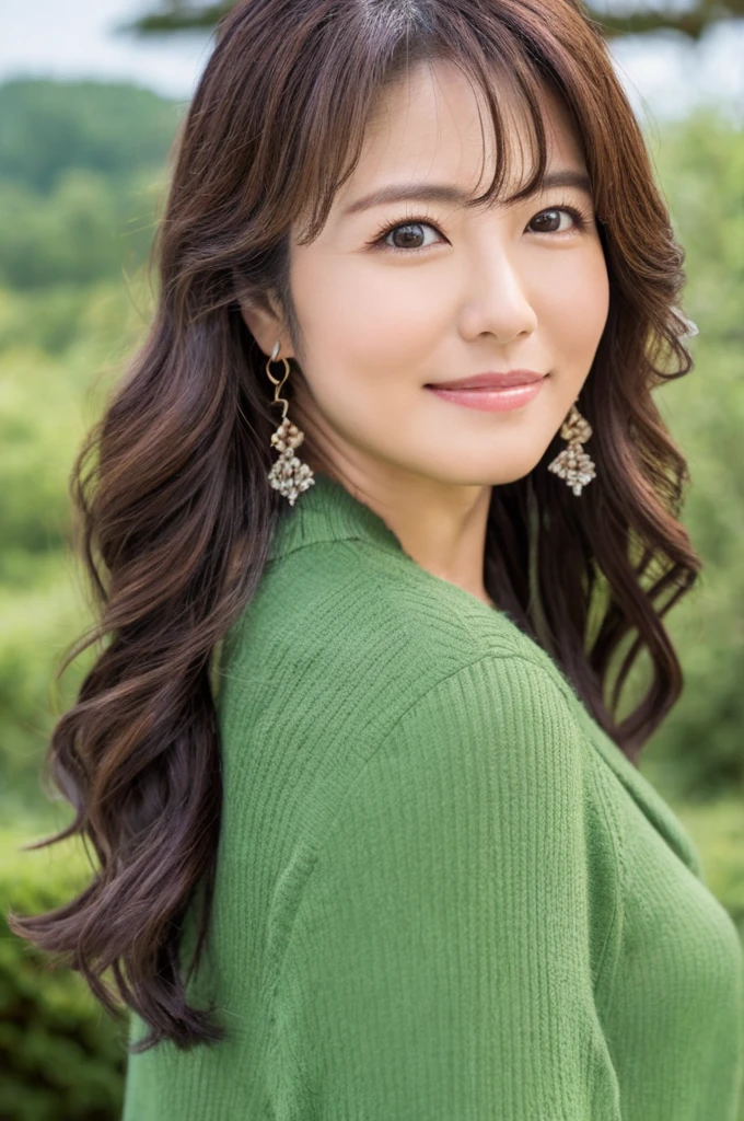 ((Highest quality)), ((masterpiece)), (detailed),Perfect Face,Japanese,landscape,Mature Woman,Upper Body