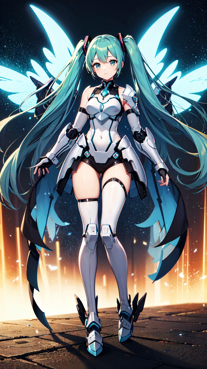 Hatsune Miku, Mecha Girl, Nanomachines, ((Metal Armor)), Wings of light, High heels, Noise Reduction, Tabletop、Exquisite design、Visual Arts、Concept Artist、Five Fingers, Perfect body, {{{masterpiece}}}, {{{Highest quality}}}, {{Very detailed}}, {shape}, {{Very delicate and beautiful}},Improved cost performance、All Roles、Canon 5D MK4でphotograph、photograph, 8K Illustration