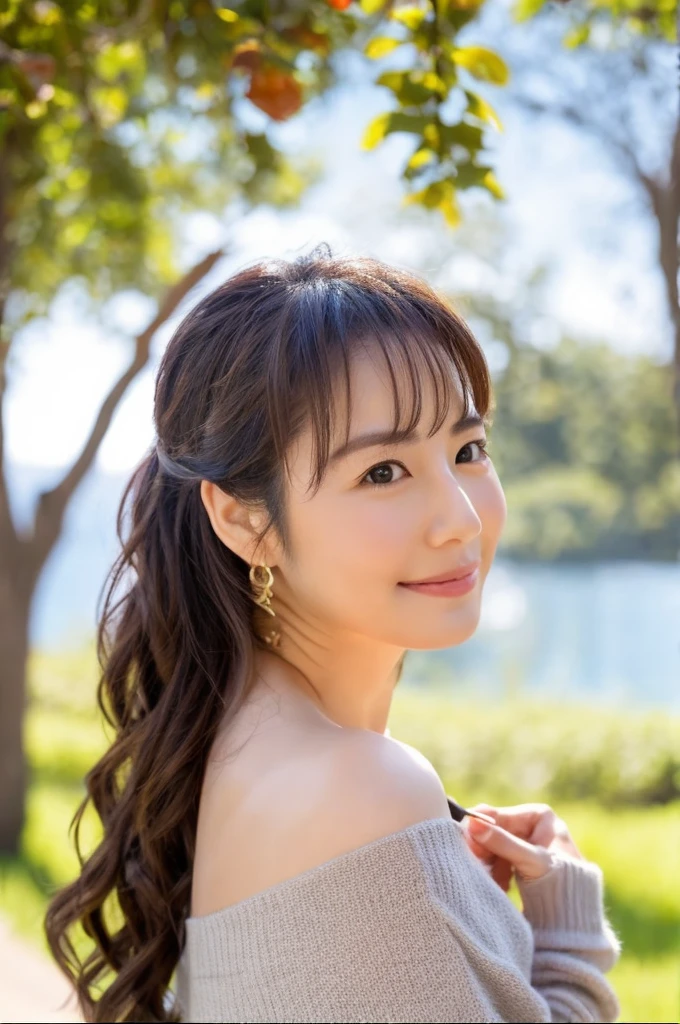 ((Highest quality)), ((masterpiece)), (detailed),Perfect Face,Japanese,landscape,Mature Woman,Upper Body