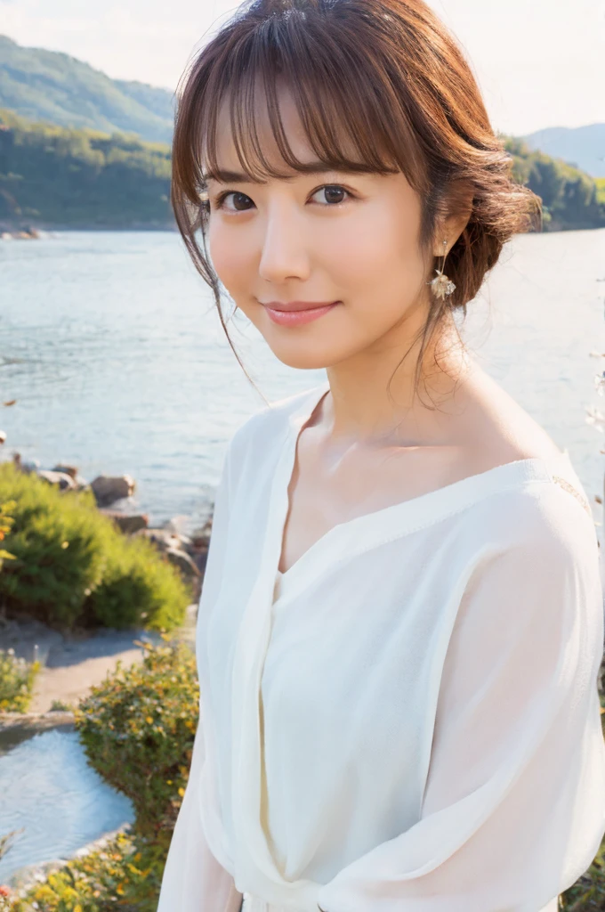 ((Highest quality)), ((masterpiece)), (detailed),Perfect Face,Japanese,landscape,Mature Woman,Upper Body