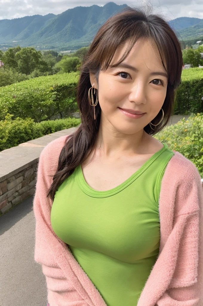 ((Highest quality)), ((masterpiece)), (detailed),Perfect Face,Japanese,landscape,Mature Woman,Upper Body