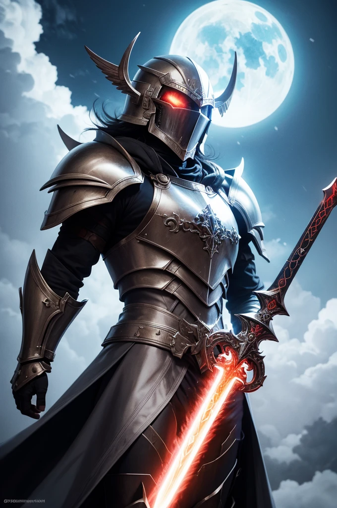 Holy bloodthirsty celestial monster with full armor and helmet, with divine sword and divine shield, with immortal power, Super strength, furtive.