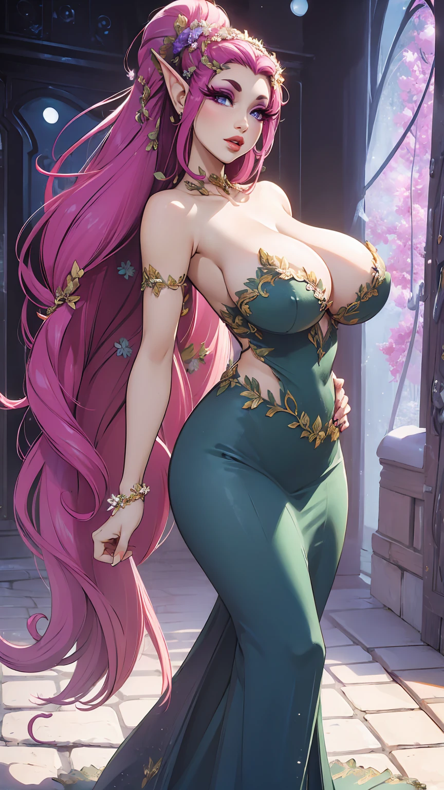 ((masterpiece)), ((best quality)), (detailed), perfect, solo, great fairy, gorgeous woman with large breasts, luscious lips, long hair, huge breast, deep cleavage, huge breasts, sexy,