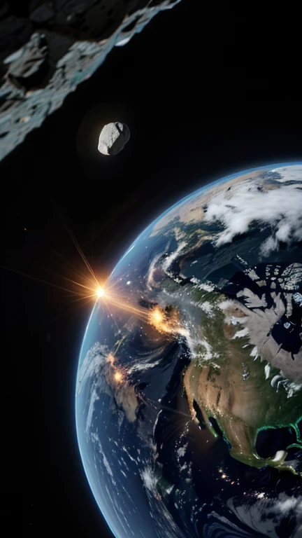 view of an asteroid approaching Earth