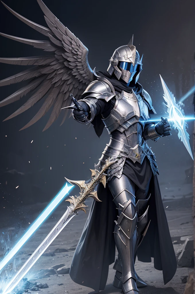 Monster archangel with full armor and helmet, with divine sword and divine shield, with immortal power, Super strength, furtive.
