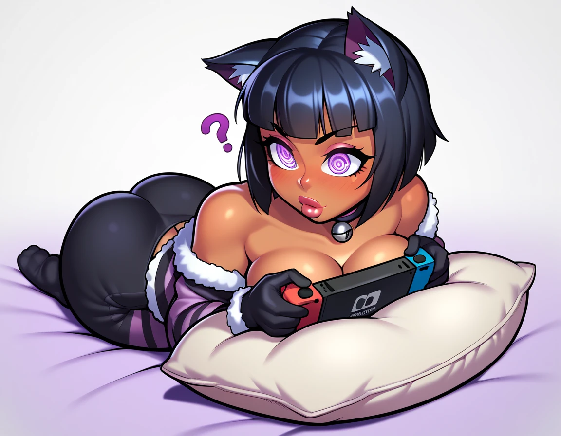 Masterpiece, best quality, high res, 4k resolution, perfect Anatomy, nerdy panda girl, gamer girl, large breasts, sultry look, aroused, seductive, full body, chubby, spreading legs, (Innie pussy)