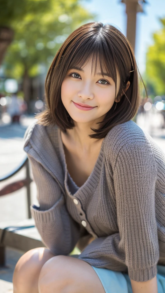 (Clear photos、RAW Photos、Professionally taken photos)、(Niko Z9 and NIKKOR Z 50mm F1.Shooting with two lenses、F-stop 2.4、iso 200、Shutter Speed 2000)、(Highest quality、high resolution、High resolution、masterpiece、16K、High definition:1.22)、One Woman、Japanese、21歳のJapanese女性、Gravure Model、so beautiful、Pretty woman、Perfect proportions、Beautiful feet、Detailed face and eyes、Beautiful eyes、((Lifelike skin texture、A ruddy complexion、slightly blushing face))、Look at you with a gentle smile、Direct your gaze this way、(Grey summer knit、tight skirt with a slit、Wearing high heels)、Photograph the whole body、In sunny Barcelona、2 p.m.、Medium short hair with loose waves、Detailed Hair