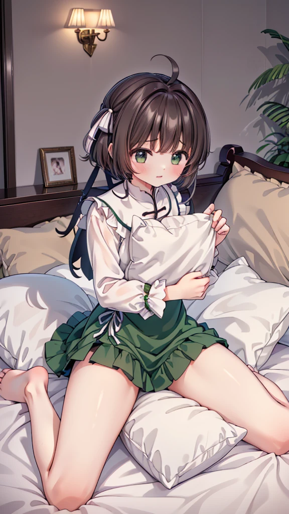 (masterpiece,best quality,best quality, masterpiece),Mine, , , (适合任何Pillow背景的光影)), 穿着公主裙的可爱女孩在Pillow上摆姿势 ,,,(很多Pillow),Soft cushion,,,,很多Pillow,,,(Pillow),(A tail),,(充满细节的Pillow),(Around the protagonist),steam,,(Pillow),(palace),(palace殿卧室),(Pillow),柔软的Pillow,,(Classical European style bedroom ),(excited,shy person,Lack of expressiveness,),,, ((Maximum resolution)), artwork, ,,,(Interior of the palace),,(Deluxe Rococo Canopy King Bed),Luxurious curtains with ornate ruffles and ribbons hang around the large bed.,((((床上堆满了许多Pillow)))),Quilt details,Detailed bed linen,Ruffled Bed Skirt,Deep Bed,Background with depth,((详细的Pillow)), ((((大量的Pillow)))),,,详细的软Pillow,,((女孩正躺在许多柔软的Pillow上,周围有许多Pillow)),。Many small feathers fluttering、 Long nightgown with ruffles and ribbons、In a huge, Large canopy bed、Soft pink sheets and quilt、色彩鲜艳的柔软Pillow、很多带褶边的Pillow和带褶边的床裙、Soft toned bed、Ruffled curtains around the bed.。Delicate face。Background with depth,Sakura Kinomoto,(Sakura Kinomoto, 1 Girl, Brown hair, short hair, Antenna hair, , Green Eyes),pillow hump,hump