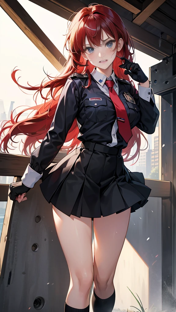 {{masterpiece}}, {{{Highest quality}}},{{Very detailed}}, {{figure}},{{tall}},{{Adult female}},,{{Fighting stance}},{Ryona},{{Long sleeve mini skirt uniform}},{{Abuse power and lose}},}}{defensive posture}},{fighting stance}},{Jumping},{Malaise}, ,{{distress}},{{Eyelet foot}},,{{}},{{}},,{{}},{{}},,Slender body}}{{Avoidance}}{{Female police officer}},,,,suspenders ,Long sleeve mini skirt uniform, White High Socks,Black fingerless gloves, Long Red Hair, Red tie,Straight hair ,Blunt bangs,Thigh holster,.amountn loafer,,blush,Wrinkles ,amount,Grit your teeth,suffering,v-shaped eyeamounts.,Sweat dripping,Medium chest ,get annoyed,,Slums,,Twisting,