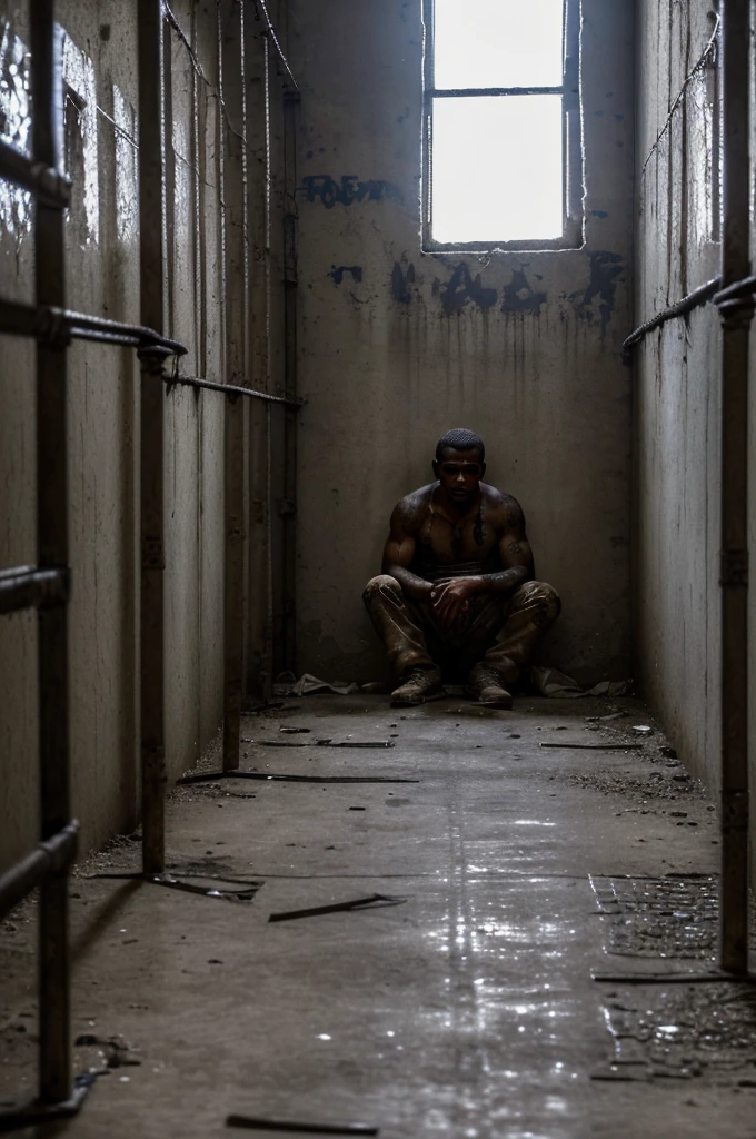 ((Masterpiece, 8k, hyper-realism, highest quality idepicting the stark and somber conditions of a prison in Kinshasa. The focus is on a group of prisoners, some of whom appear visibly weakened or ill, reflecting the harsh treatment they have endured. The environment is bleak and oppressive, with dim lighting casting long shadows that emphasize the sense of despair.
he scene should convey the emotional depth of their plight, capturing the contrast between their strength and the grim circumstances they are forced to endure. The image should tell a story of lost hope, relentless struggle, and the elusive nature of justice for those who have been wrongfully accused."**
Prompt Details Breakdown:
Setting:
Prison Interior:
A dark, dingy cell block with rusted metal bars and crumbling walls.
The floor is littered with dirt and debris, enhancing the sense of neglect and decay.
The lighting is dim and murky, creating long shadows that add to the oppressive atmosphere.
Main Subjects:
Group of Prisoners:
Positioned in various parts of the cell block, some sitting or lying on the ground, others standing or leaning against the walls.
Their clothing is tattered and worn, and their expressions range from hopelessness to quiet defiance.
Key Individuals:
Highlight a few prisoners who appear particularly weak or ill, emphasizing the harsh conditions and lack of medical care.
Include a couple of prisoners who, despite their circumstances, show signs of resilience and strength, perhaps through their determined expressions or supportive interactions with fellow inmates.
Additional Elements:
Prison Bars and Chains:
Prominently feature the rusted bars and chains, symbolizing the physical and metaphorical confinement of the prisoners.
Faded Graffiti:
Some walls adorned with faded graffiti or messages scratched into the surface, hinting at the stories)