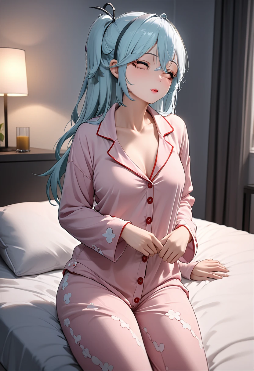 Sexy in pajamas ready to sleep, very sensual, unique with an incredible look at her apartment