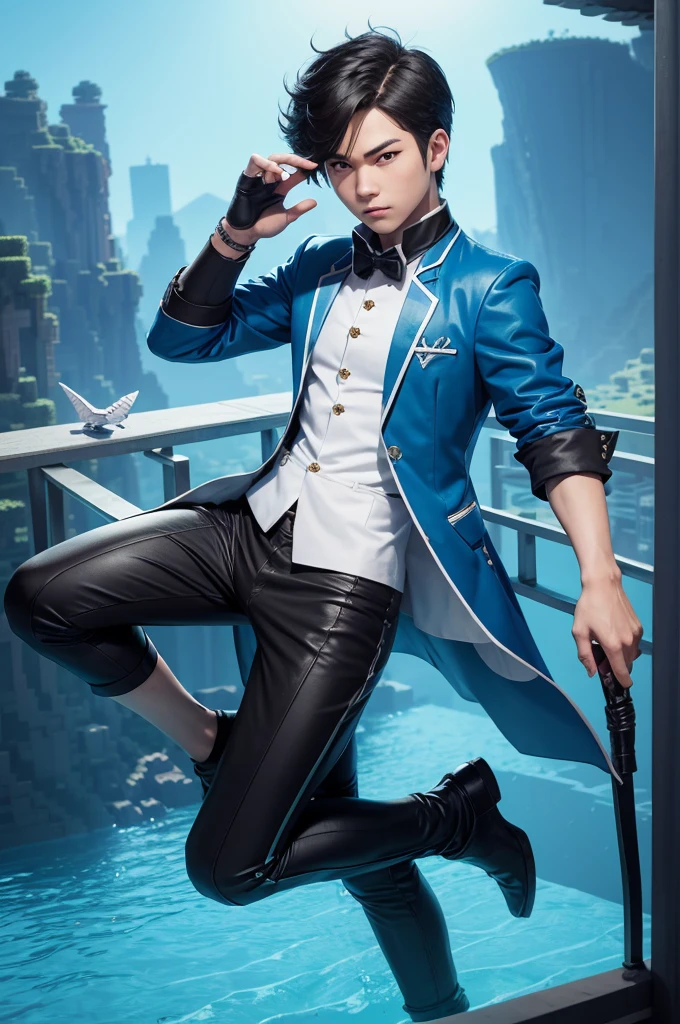 Minecraft game style male character with blue shark kwai boy style costume